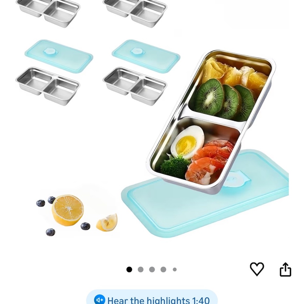 4-pack of Stainless Steel Bento Boxes with Light Blue Lid
